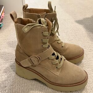 Blondo Tan Suede Lace-Up Combat Boots with Buckle Strap. women size 9